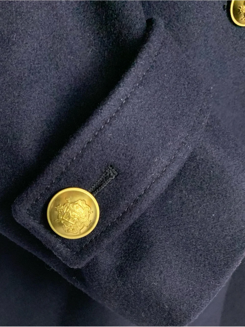 J Crew Women 8 Melton Wool Coat Faux Fur Collar Gold Crest Buttons Navy Overcoat